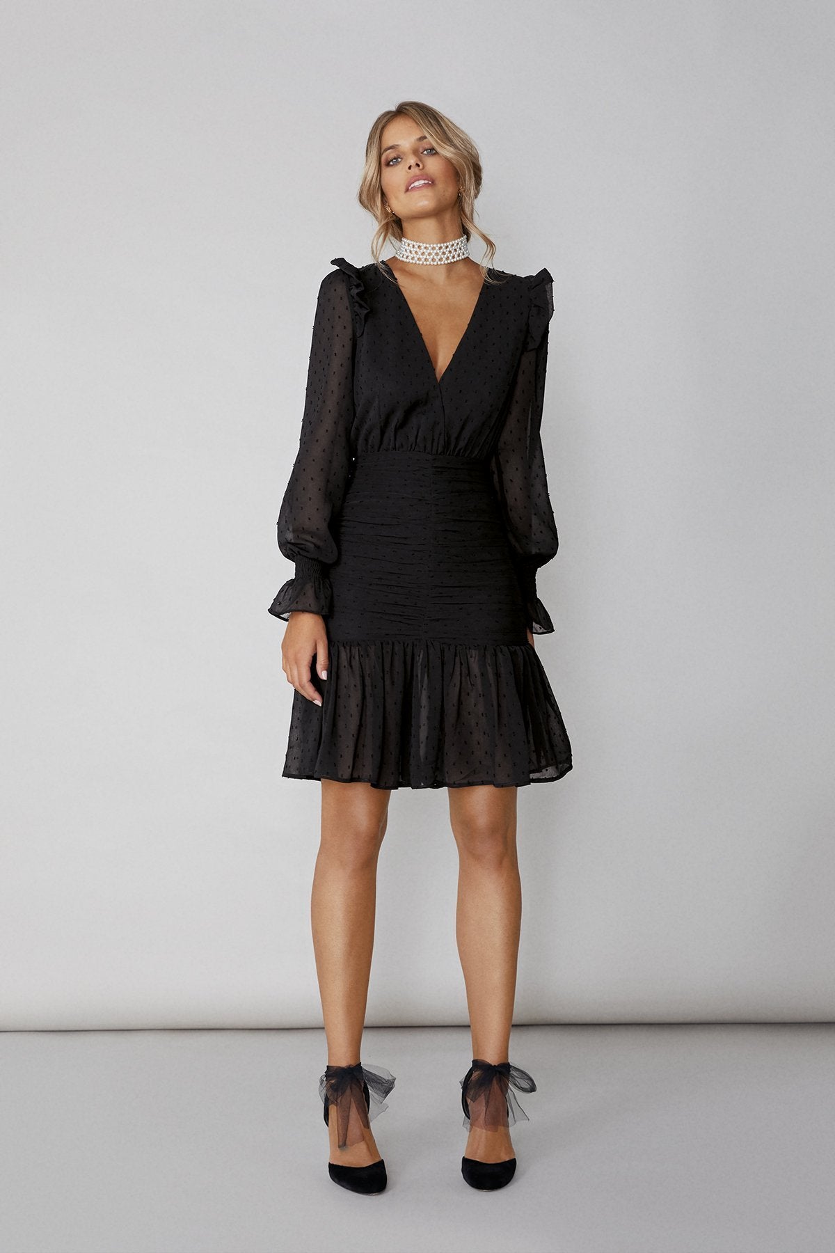 Vestido Mini Casilda Plumeti Negro · Lady B · - Bruna